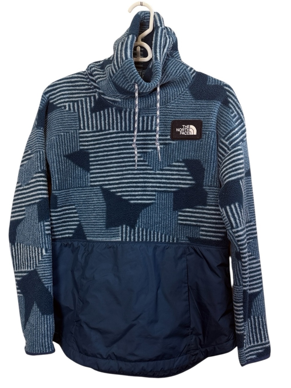 The North Face Women’s Blue Patterned Fleece Nylon Funnel Kangaroo Pullover Sz S